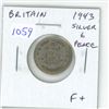 Image 1 : Great Britain. 1943 Silver 6 Pence. Minted during World War II. F+.