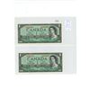 Image 1 : Lot of 2 Consecutive Serial Number 1954 Modified Portrait $1 notes. Beattie-Rasminsky signatures. R/