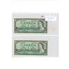 Image 1 : Lot of 2 Consecutive Serial Number 1954 Modified Portrait $1 notes. Bouey-Rasminsky signatures. U/F 
