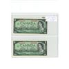 Image 1 : Lot of 2 Consecutive Serial Number 1967 $1 notes. Beattie-Rasminsky signatures. G/P Prefix. Serial N