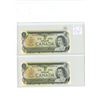 Image 1 : Lot of 2 Consecutive Serial Number 1973 $1 notes. Lawson-Bouey signatures. NZ Prefix. Serial Numbers
