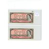 Image 1 : Lot of 2 Consecutive Serial Number 1954 Modified Portrait $2 notes. Bouey-Rasminsky signatures. D/G 