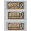 Image 1 : 3 - 1954 Canadian 50 dollar bills - Beattie/Rasminsky - Same B/H prefixes - Diff serial #'s