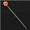 Image 2 : Antique Victorian 10k Yellow Gold Carved Coral Rose & European Diamond Stick Pin