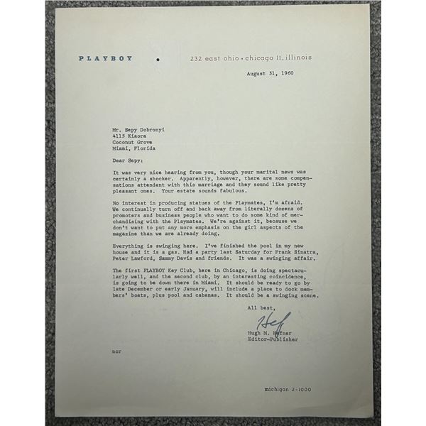 Hugh Hefner signed RARE early Great content letter
