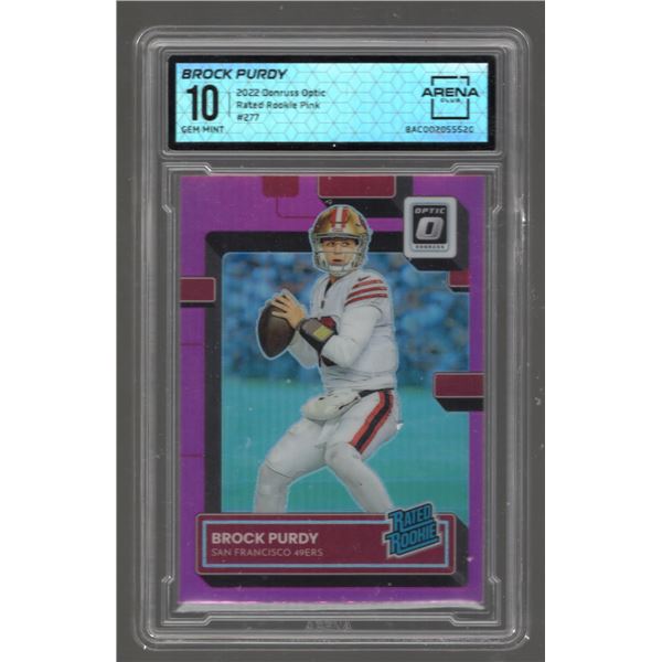 2022 Donruss Optic ROOKIE CARD Brock Purdy Pink #277 Arena Club Grade 10!!!