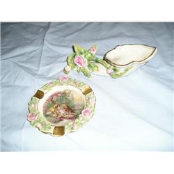 Dresden Rose Vase & Victorian Ashtray