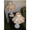 Image 1 : Pr. Of Hobnail milk glass lamps w/shades