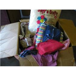 Box of quilt fabric and supplies