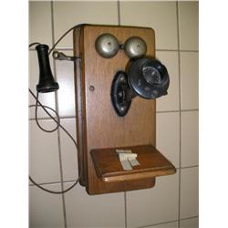 Oak antique wall mount telephone