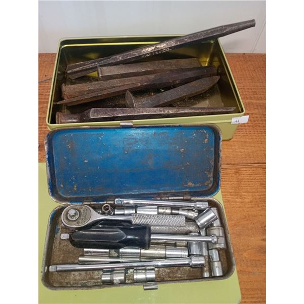 Assortment Of Iron Spikes With Assorted Sockets And Wrench