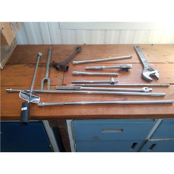 Assortment Of Socket Extension Bits Pipe Wrenches And More