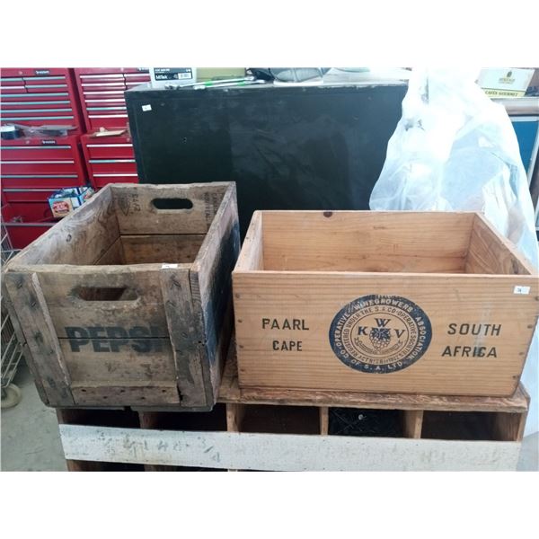 Set Of Vintage Wooden Pepsi And Wine Crates
