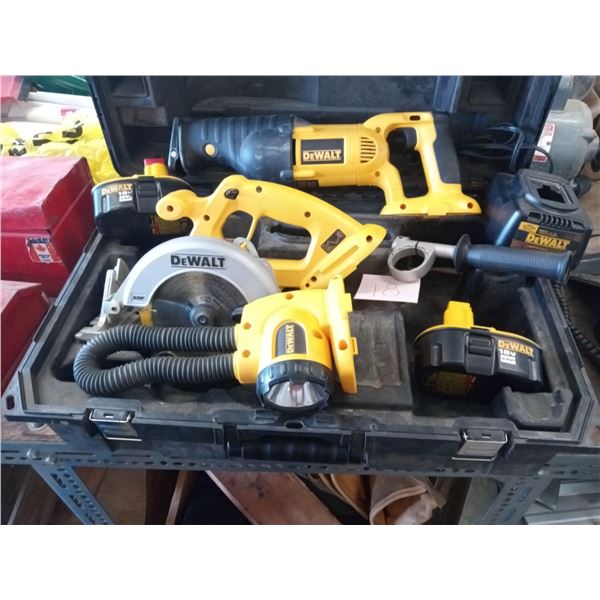 Assortment Of Small DeWalt Power Tools And Accessories