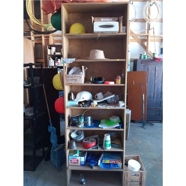 Wooden Shelving Unit And Contents 30L x 12W x 95T