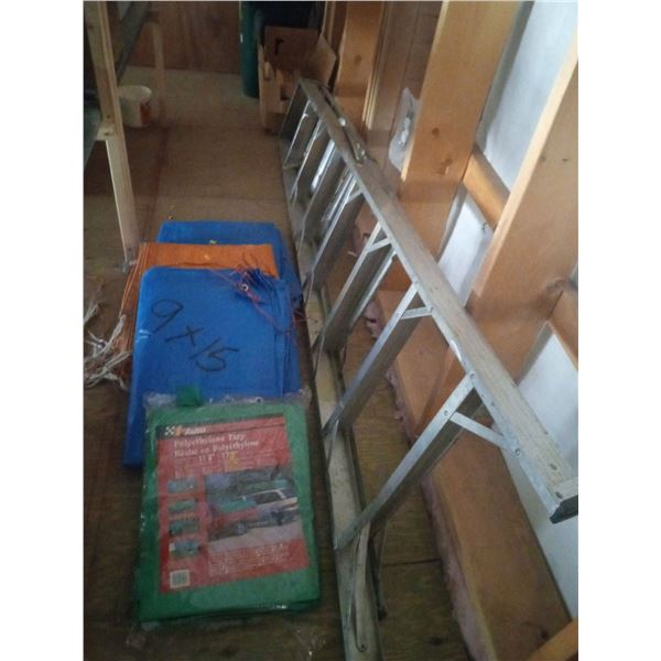 Assortment Of Tarps And 8FT Ladder