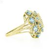 Image 5 : 10k Yellow Gold Large Oval Round Blue Stone Open Work Domed Tiered Cluster Ring