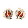 Image 4 : Tiffany & Co. 1985 18k Yellow Gold & Platinum GIA Coral & Diamond Button Earring