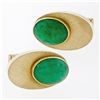 Image 1 : Large Vintage Mens 14K Yellow Gold Oval Jade Squared Puffed Florentine Cufflinks