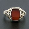 Image 2 : Antique 14k White Gold Bezel Custom Carnelian Solitaire Filigree Open Work Ring