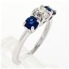 Image 8 : Solid Platinum 1.32 ctw Round Brilliant Prong Sapphire Diamond 3 Three Stone Rin