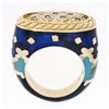 Image 9 : Vintage Fidia Gioiellli 18K Gold Diamond Blue & Green Enamel Large Band Ring Sz5