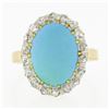 Image 4 : Antique 18k Rosy Gold Platinum Oval Cabochon Persian Turquoise Diamond Halo Ring