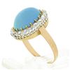Image 9 : Antique 18k Rosy Gold Platinum Oval Cabochon Persian Turquoise Diamond Halo Ring
