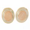 Image 3 : 14K Tri Color Gold Dual Finished Tiered Oval Pattern Disk Button Stud Earrings