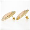 Image 4 : 14K Tri Color Gold Dual Finished Tiered Oval Pattern Disk Button Stud Earrings