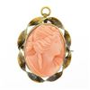Image 1 : Antique 10k Yellow Gold Oval Carved Coral Cameo Twisted Frame Brooch Pin Pendant