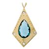Image 2 : Large 14k Yellow Gold Tear Drop London Blue Topaz & Round Diamond Kite Pendant