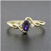 Image 2 : Petite Solid 10k Yellow Gold Oval Amethyst Solitaire Diamond 3 Three Stone Ring