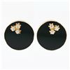 Image 1 : Large Vintage 14k Yellow Gold Bezel Black Onyx & 0.60 ctw Diamond Button Earring