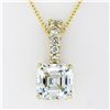 Image 2 : QUALITY 14K Yellow Gold Large Asscher Cut & 5 Round Hand Set CZ Pendant Necklace