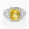 Image 5 : Vintage 18K White Gold 6.95 ctw GIA Orangy Yellow Sapphire & Diamond Cocktail Ri