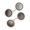 Image 1 : Men's Antique 14k TT Gold Black Mother of Pearl w/ Grooved Rim Round Cuff Links