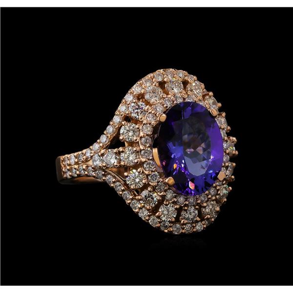 3.11 ctw Tanzanite and Diamond Ring - 14KT Rose Gold