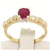 Image 2 : 14k Yellow & White Gold 0.95 ctw Round Ruby Solitaire & Diamond Engagement Ring