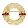 Image 1 : Retro Vintage 14k Yellow Gold 0.64 ctw Round Ruby Fluted Circle Wreath Brooch Pi