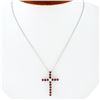 Image 1 : NEW 14K White Gold 1.70 ctw Round Ruby & Diamond Cross Pendant Chain Necklace