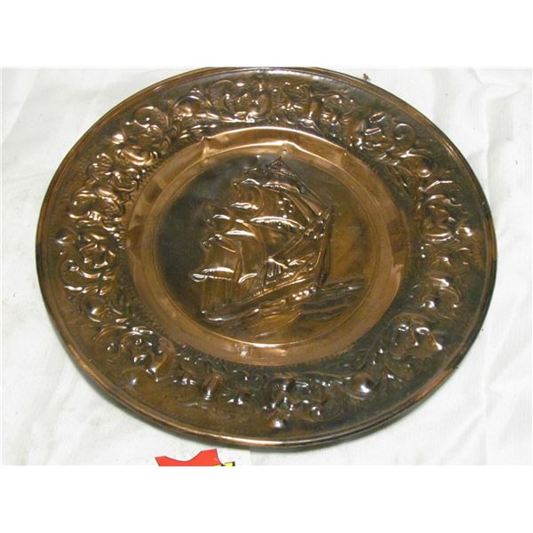 Round Brass Plate - Columbus' Ship