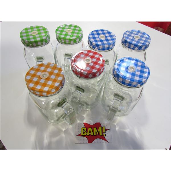 Mason Drinking Jars With Lids and Straws x7