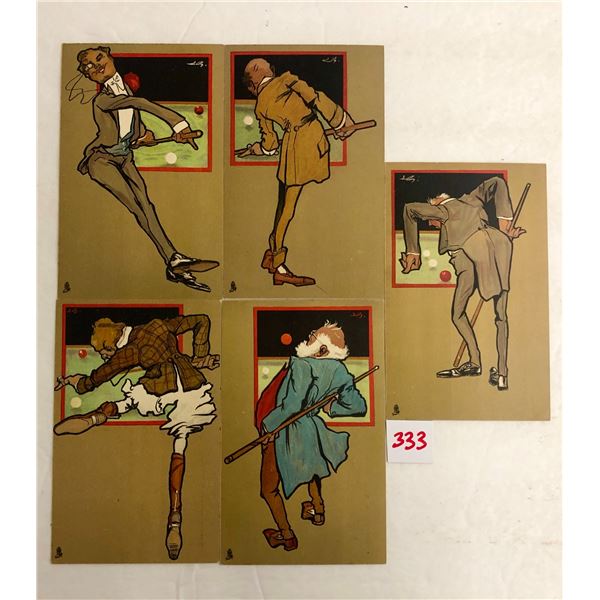 Comic Billards - Pool Postcards 5 Cards