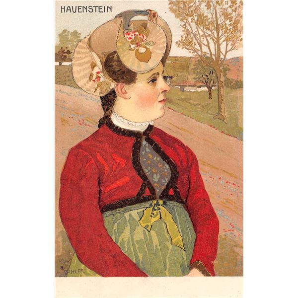 Group of 7 Signed Artist Buhler International People Postcards