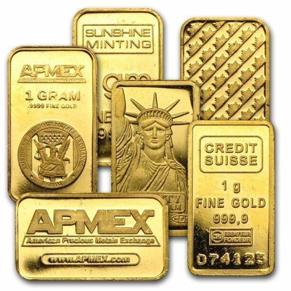 Six 1 Gram Fine Gold Bars Assayed .9999 Pure Fine Bullion - Random Mint/Make 6 Grams Total