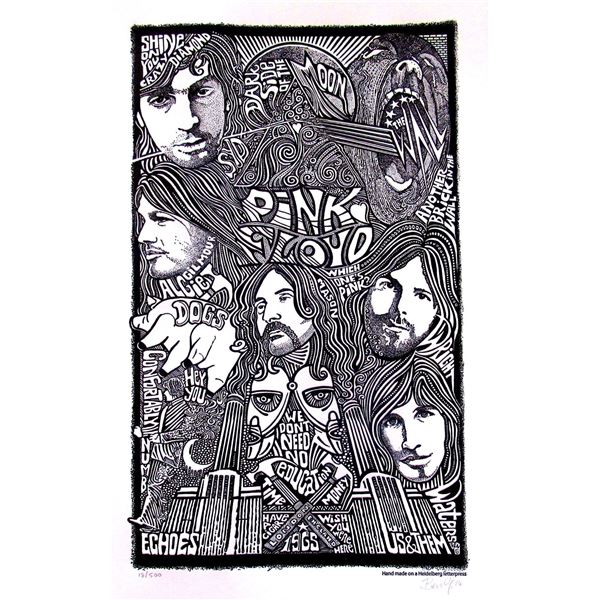 RARE Hand Signed PINK FLOYD Psychedelic Posterography Letterpress ART Limited Edition 500