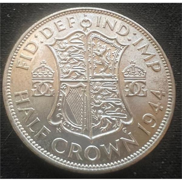 1944 UK GB GREAT BRITAIN SILVER HALF CROWN COIN  BU+