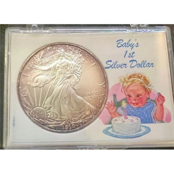 2010 CHRISTMAS "BABY'S 1ST DOLLAR"- 1 OZ. AMERICAN SILVER EAGLE IN CUSTOM HOLDER