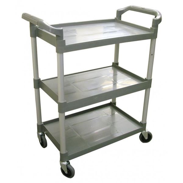Gray Plastic Bussing Cart with 16" x 24.75" Tray Size, Omcan 18306 &R6-1